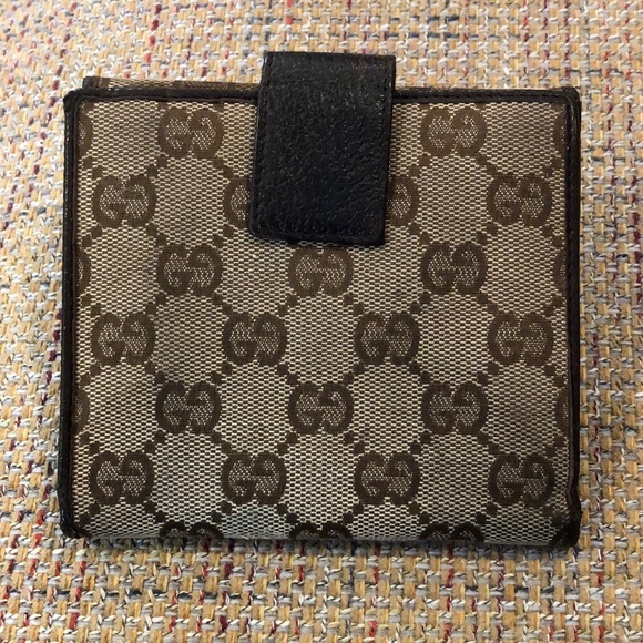 M GUCCI Men GG Trifold Canvas Jacquard Wallet Brown Leather - Picture 3 of 17